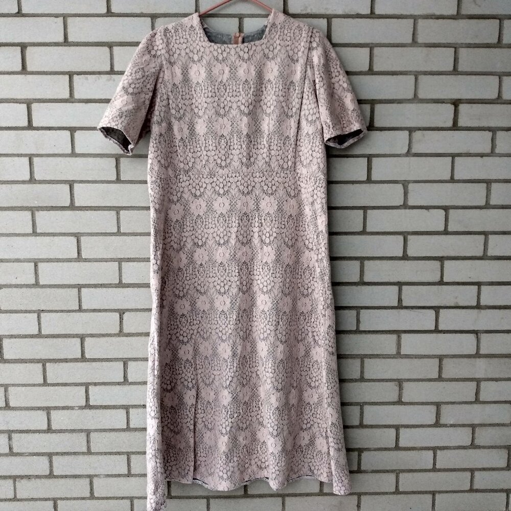 Vintage Handmade Mennonite Dress Size Large 43" Bust Thick Pink Gray Lace Amish